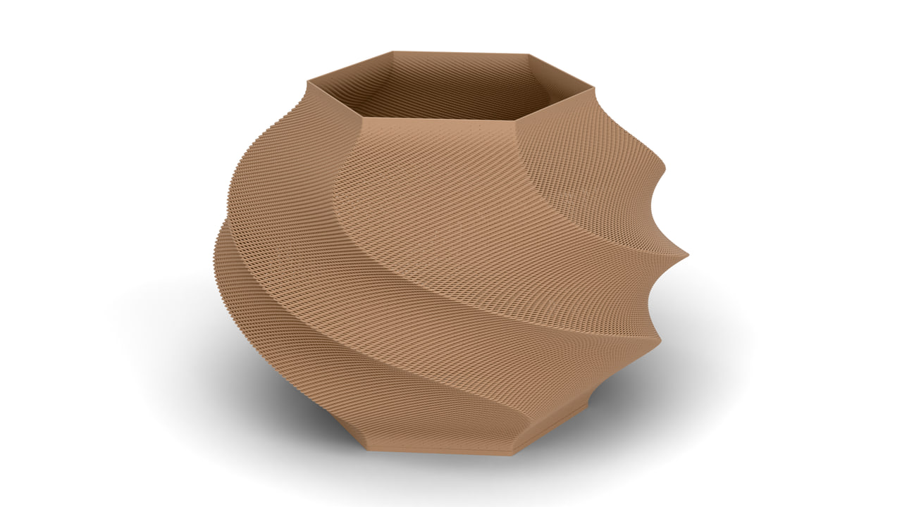 The Gelato lamp in PLA Matte Latte Brown in the white sweep scene, under high key light.