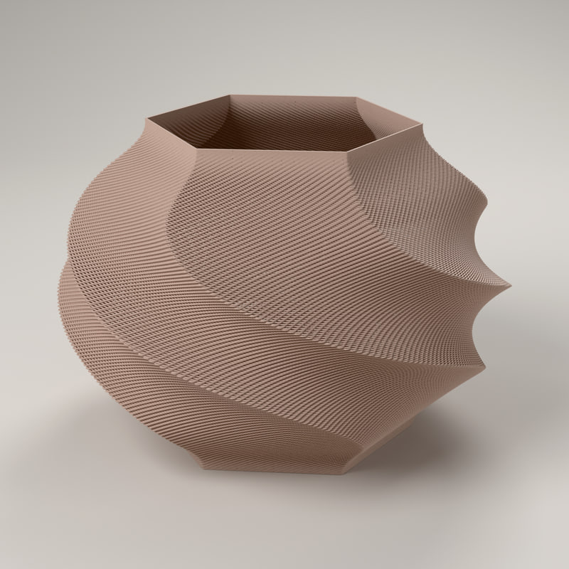 The lamp's shade rendered from its G-code: every diagonal layer line of the twisted walls shows.